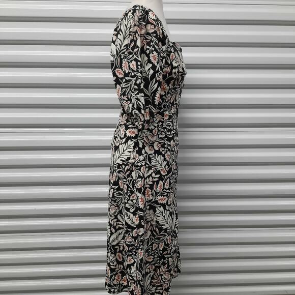 BCBGMAXAZRIA Dress Womens 0 Black White Floral Linen Blend Button Front Midi - Picture 8 of 10